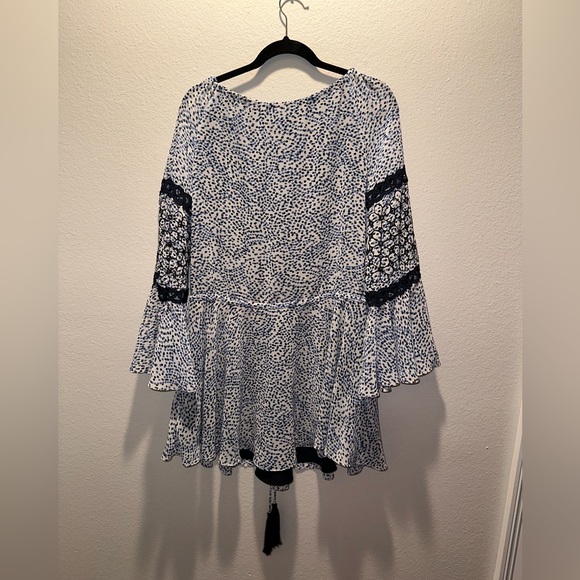 ALEXIS Intermix *Lanelle* blue embroidered navy dot print dress w tassels S - Picture 4 of 9